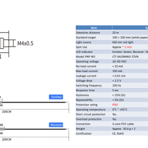 MINI LASER THROUGH-BEAM SENSOR M4 M6 90 Degree - Ảnh 2
